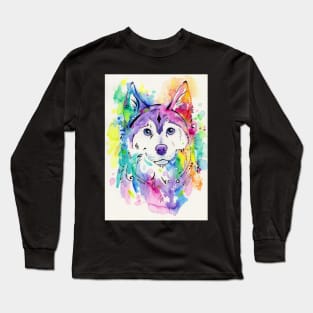 Happy - Siberian Husky Dog Art Long Sleeve T-Shirt